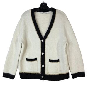 B+AB Alpaca blend knit button down V neck  classic Cardigan with metallic fibers